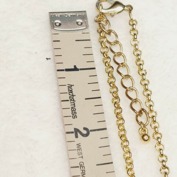 Rhinestone Station Necklace Gold Tone Modern Modest - Picture 6 of 9